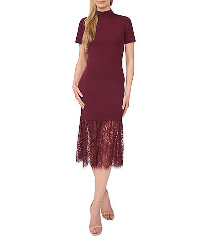 CeCe Short Sleeve Rib Lace Sweater Dress