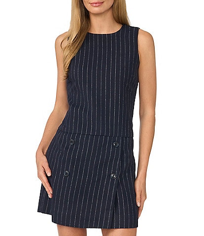 CeCe Sleeveless Pinstripe Crewneck Mini Shift Dress