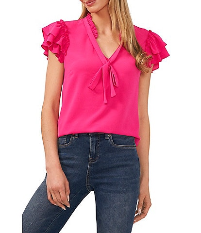 Cece Ruffle Collar Short Sleeve Blouse in Rich Black