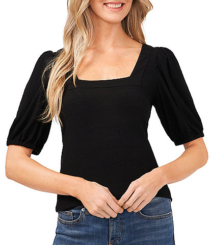 CeCe Square Neck Short Puff Elbow Sleeve Blouse
