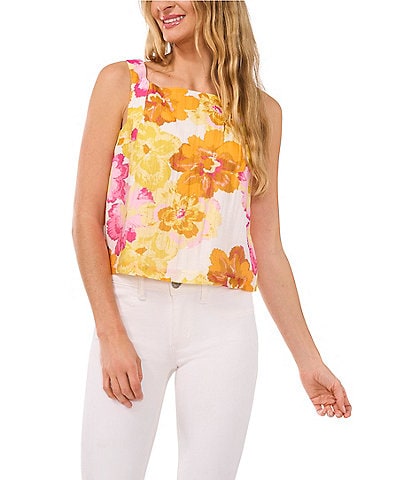 CeCe Square Neck Sleeveless Floral Blouse