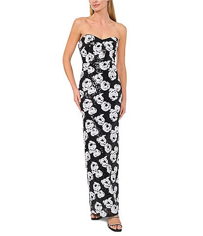 CeCe Sweetheart Sleeveless Sequin Floral Maxi Dress