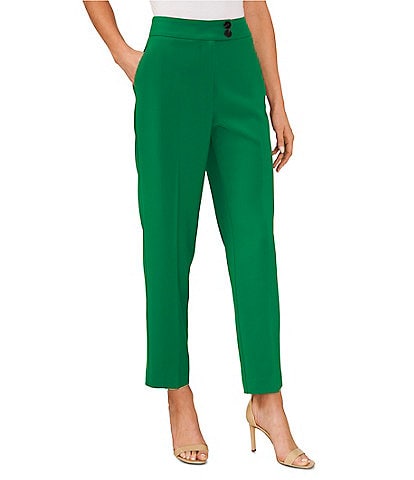 CeCe Tapered Straight Leg Pleat Front Ankle Crop Twill Trouser Pants