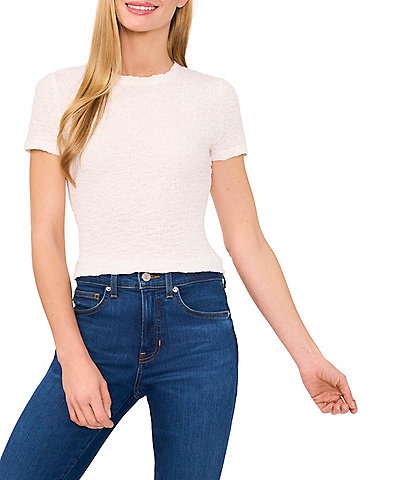 CeCe Textured Knit Crew Neck Short Sleeve Tee