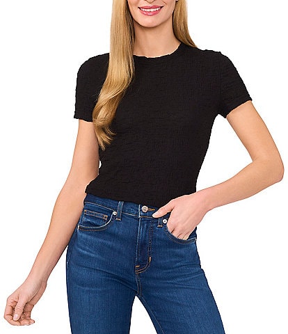 CeCe Textured Knit Crew Neck Short Sleeve Tee