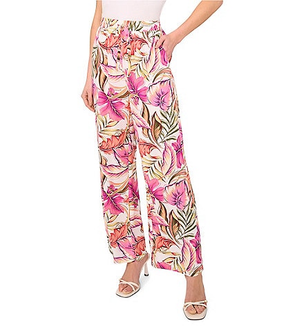 CeCe Tropical Print Wide Leg Tie Front Pants