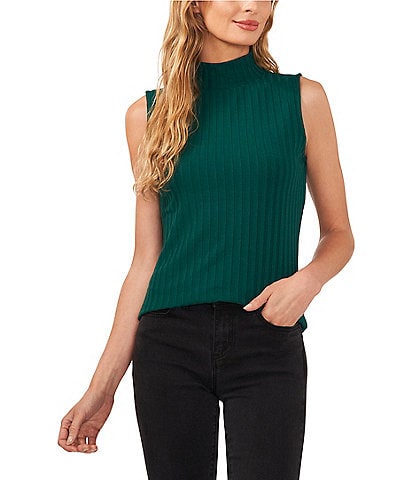 CeCe Turtleneck Sleeveless Ribbed Knit Tank Top