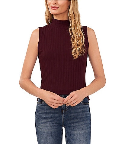 CeCe Turtleneck Sleeveless Ribbed Knit Tank Top