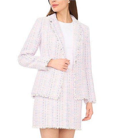 CeCe Tweed Notch Lapel Long Sleeves Single Button Blazer