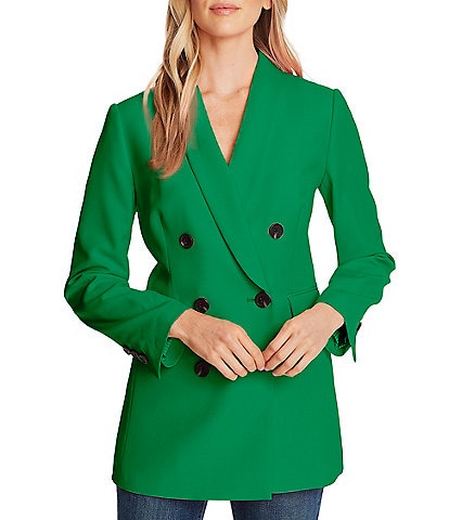 CeCe Twill Double Breasted Long Sleeve Statement Blazer