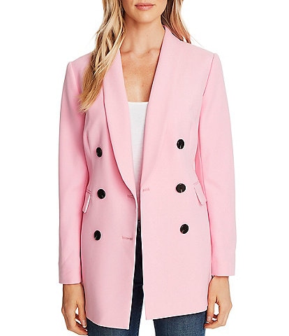 CeCe Twill Double Breasted Long Sleeve Statement Blazer