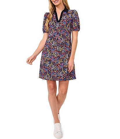 CeCe V-Neck Short Sleeve Floral Mini Dress