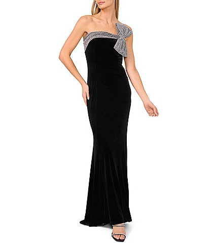 CeCe Velvet Bow Detail Strapless Long Sheath Dress