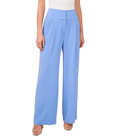 CeCe Wide Leg High Waisted Twill Pleat Front Pants