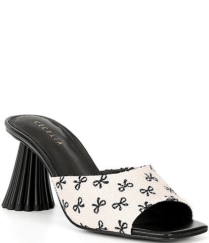Cecelia New York Cadsbury Crystal Embellished Leather Bow Sculptural Heel Slide Sandals