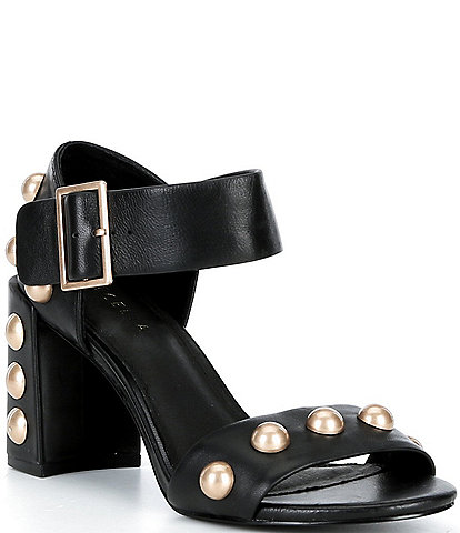 Cecelia New York Gail Leather Studded Block Heel Sandals