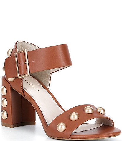 Cecelia New York Gail Leather Studded Block Heel Sandals