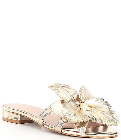 Cecelia New York Lila Metallic Leather Flower Slide Sandals