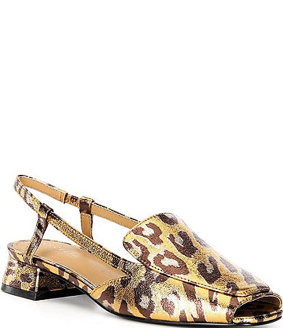 Cecelia New York Monty Leopard Print Patent Leather Slingback Peep Toe Loafers