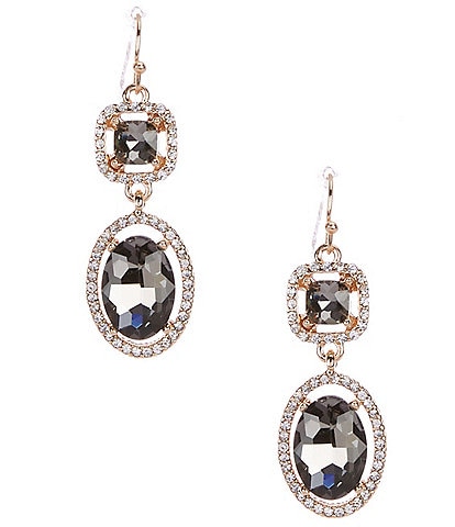 Cezanne Black Diamond Stone Crystal Pave Halo Drop Earrings