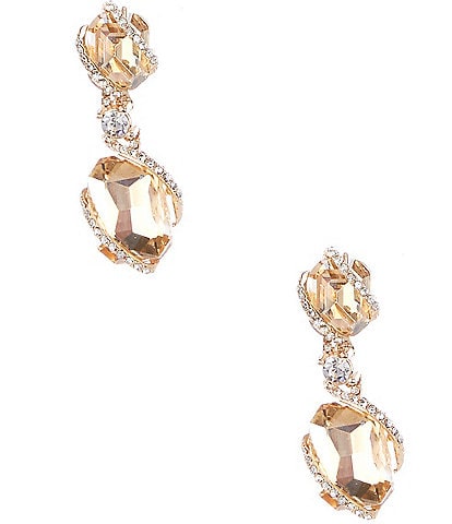 Cezanne Champagne Octagon Crystal Pave Swirl Drop Earrings