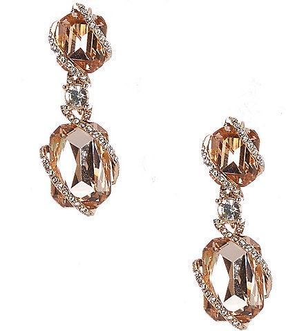 Cezanne Champagne Octagon Stone Crystal Pave Swirl Drop Earrings