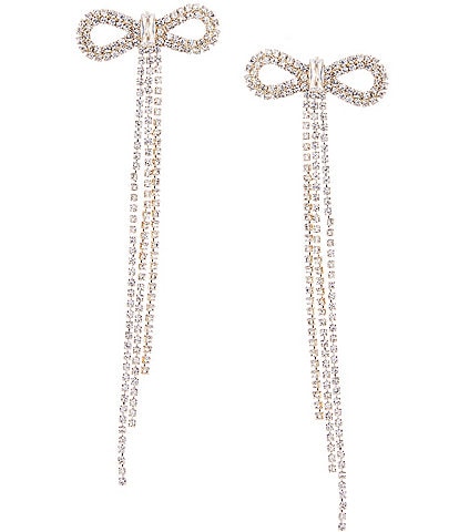 Cezanne Crystal Bow Long Fringe Drop Earrings