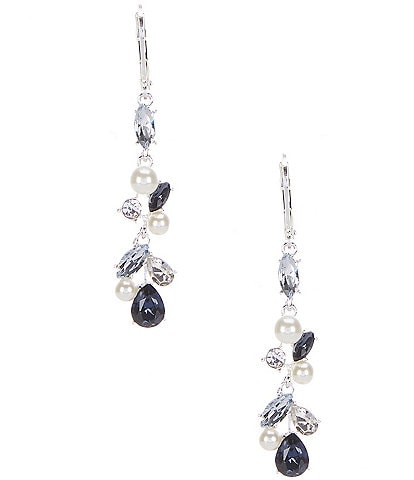 Cezanne Crystal Cluster Multi Blue Linear Pearl Earrings