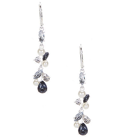 Cezanne Crystal Cluster Multi Blue Linear Pearl Earrings