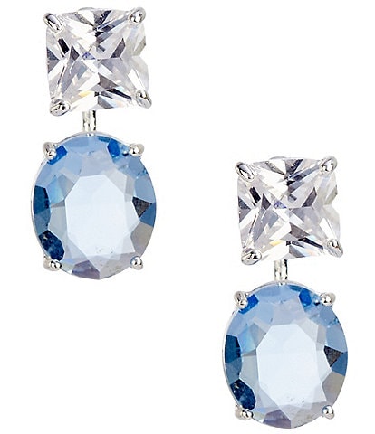Cezanne Crystal CZ & Light Denim Stone Drop Front Back Earrings