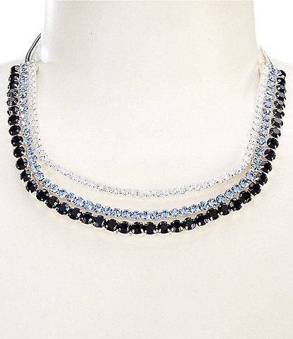 Cezanne Crystal CZ & Multi Blue Rhinestone Chain Short Multi-Strand Necklace