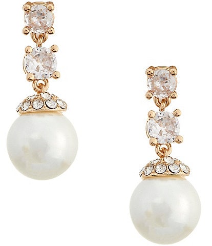 Cezanne Crystal CZ Graduating Round Stone Pearl Drop Earrings