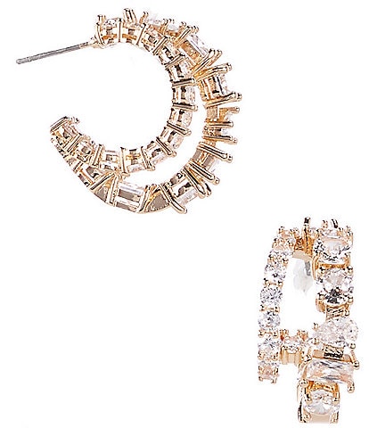 Cezanne Crystal CZ Multi Shape Stone 2 Row Hoop Earrings