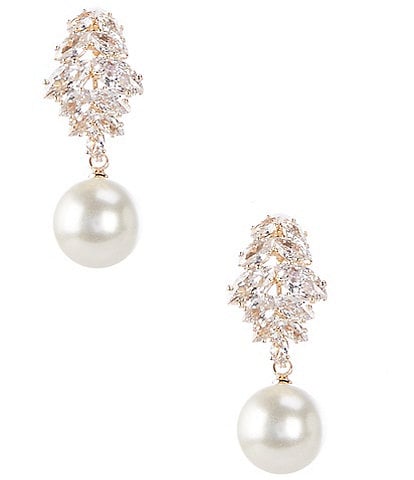 Cezanne Crystal CZ Navette Stone Cluster Pearl Drop Earrings
