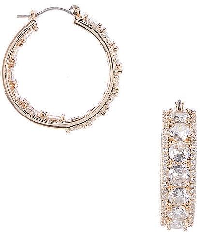 Cezanne Crystal CZ Round Stone Pave Edge Hoop Earrings