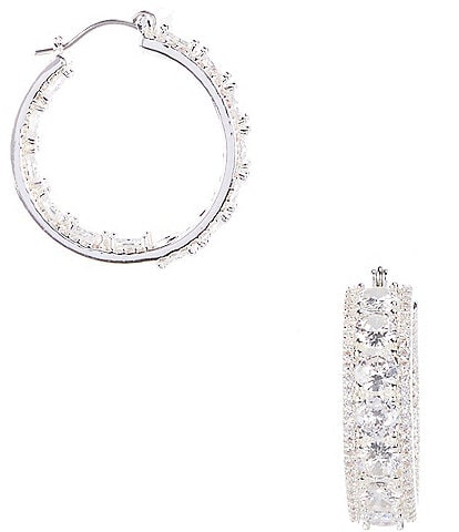 Cezanne Crystal CZ Round Stone Pave Edge Hoop Earrings