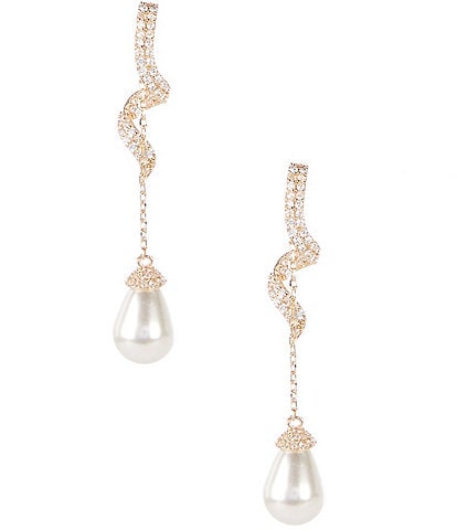 Cezanne Crystal CZ Swirl Metal Pearl Teardrop Linear Earrings
