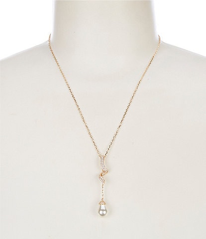 Cezanne Crystal CZ Swirl Pearl Teardrop Short Pendant Necklace