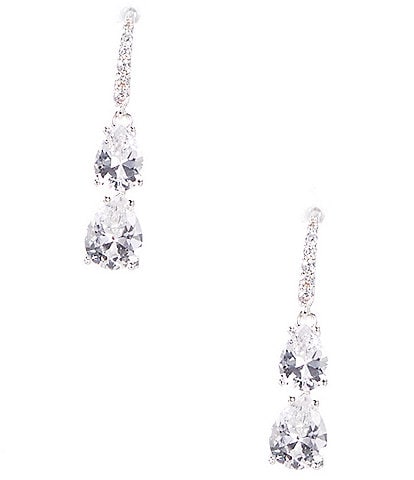 Cezanne Crystal CZ Teardrop Double Stone Drop Earrings