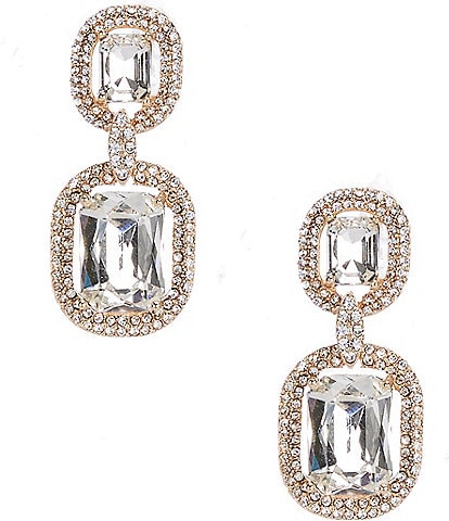 Cezanne Crystal Double Octagon Stone Pave Edge Halo Drop Earrings