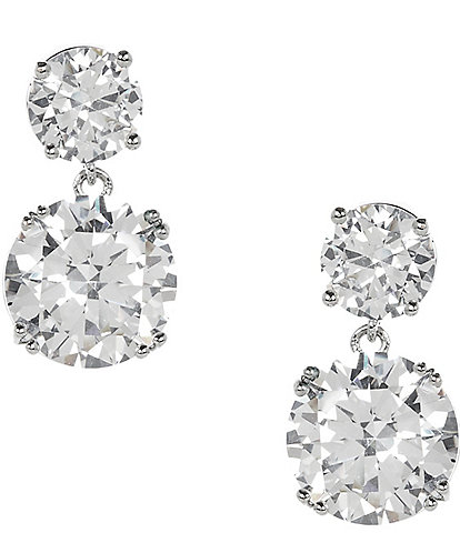 Cezanne Crystal Double Round Stone Drop Earrings