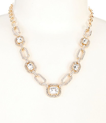 Cezanne Crystal Octagon Stone Pave Edge Halo Frontal Collar Necklace