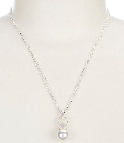 Cezanne Crystal Pave Bail Pearl Drop Double Chain Short Pendant Necklace