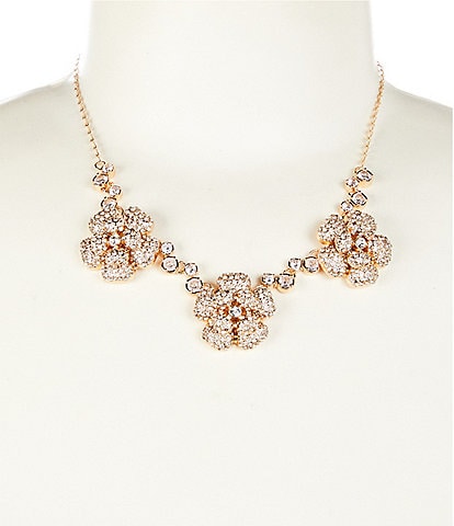 Cezanne Crystal Pave Flower Frontal Short Strand Collar Necklace
