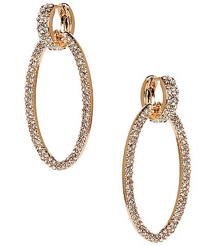 Cezanne Crystal Pave Huggie Hoop Oval Open Drop Earrings