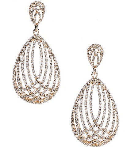 Cezanne Crystal Pave Open Metal Teardrop Drop Earrings