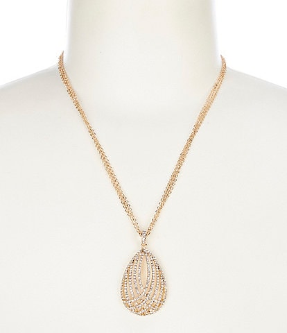 Cezanne Crystal Pave Open Metal Teardrop Short Pendant Necklace