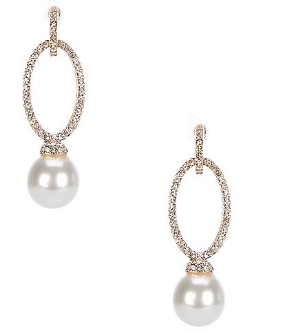 Cezanne Crystal Pave Oval Open Metal Pearl Orbital Drop Earrings