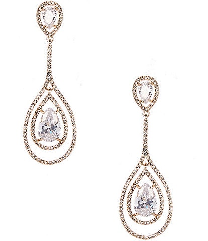 Cezanne CZ Double Pear Stone Crystal Pave Orbital Earrings