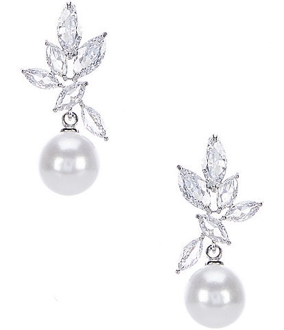 Cezanne CZ Floral Top Pearl Drop Earrings